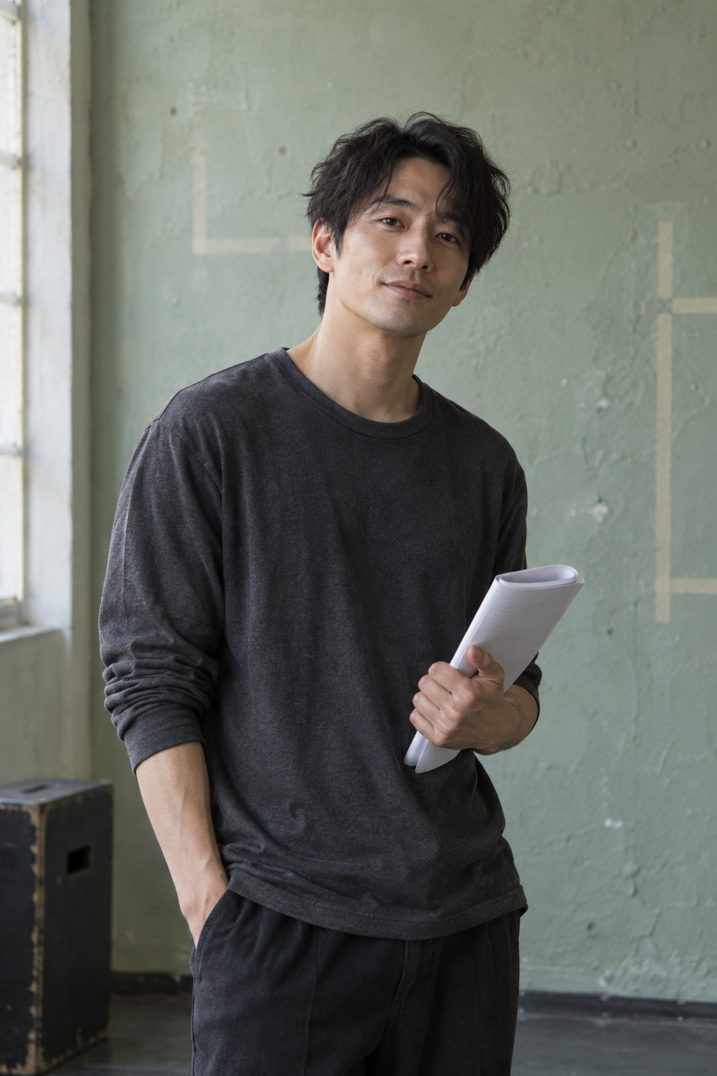 手持剧本的完全虚构成年男演员试镜肖像